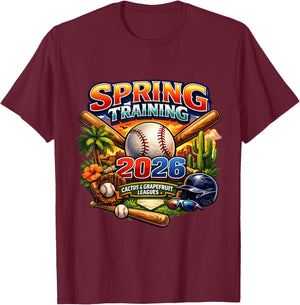 Spring Training 2026 Baseball Fan Design Retro Palm Cactus T-Shirt - T-Shirt | Maroon