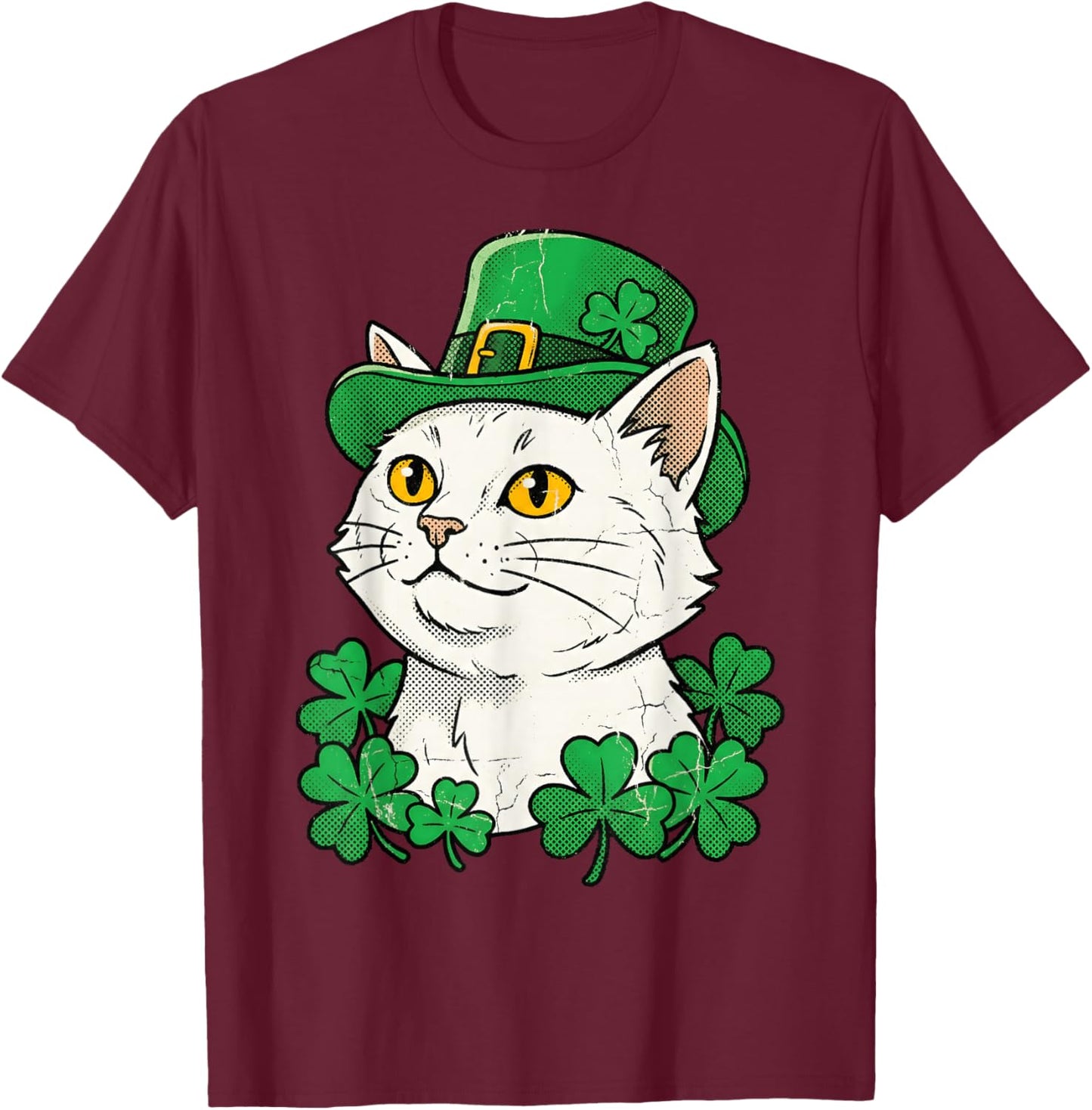 St Patricks Day Cat Leprechaun Hat Shamrock Saint Pattys Day T-Shirt - T-Shirt | Maroon