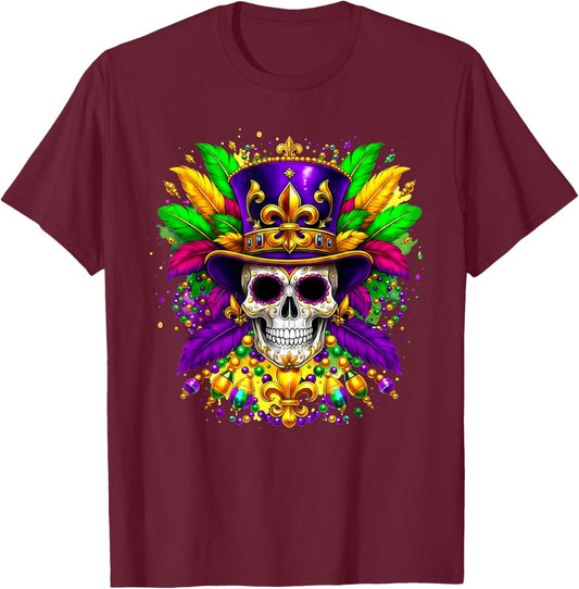 Mardi Gras Costume Sugar Skull Carnival New Orleans Trip T-Shirt - T-Shirt | Maroon