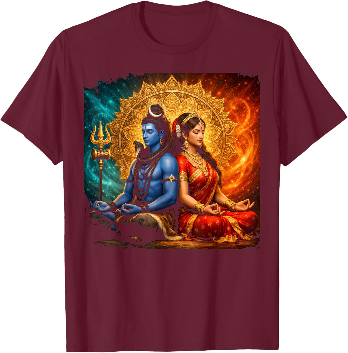 Lord Shiva Durga Hindu God Mahadeva Goddess Goddess Parvati T-Shirt - T-Shirt | Maroon