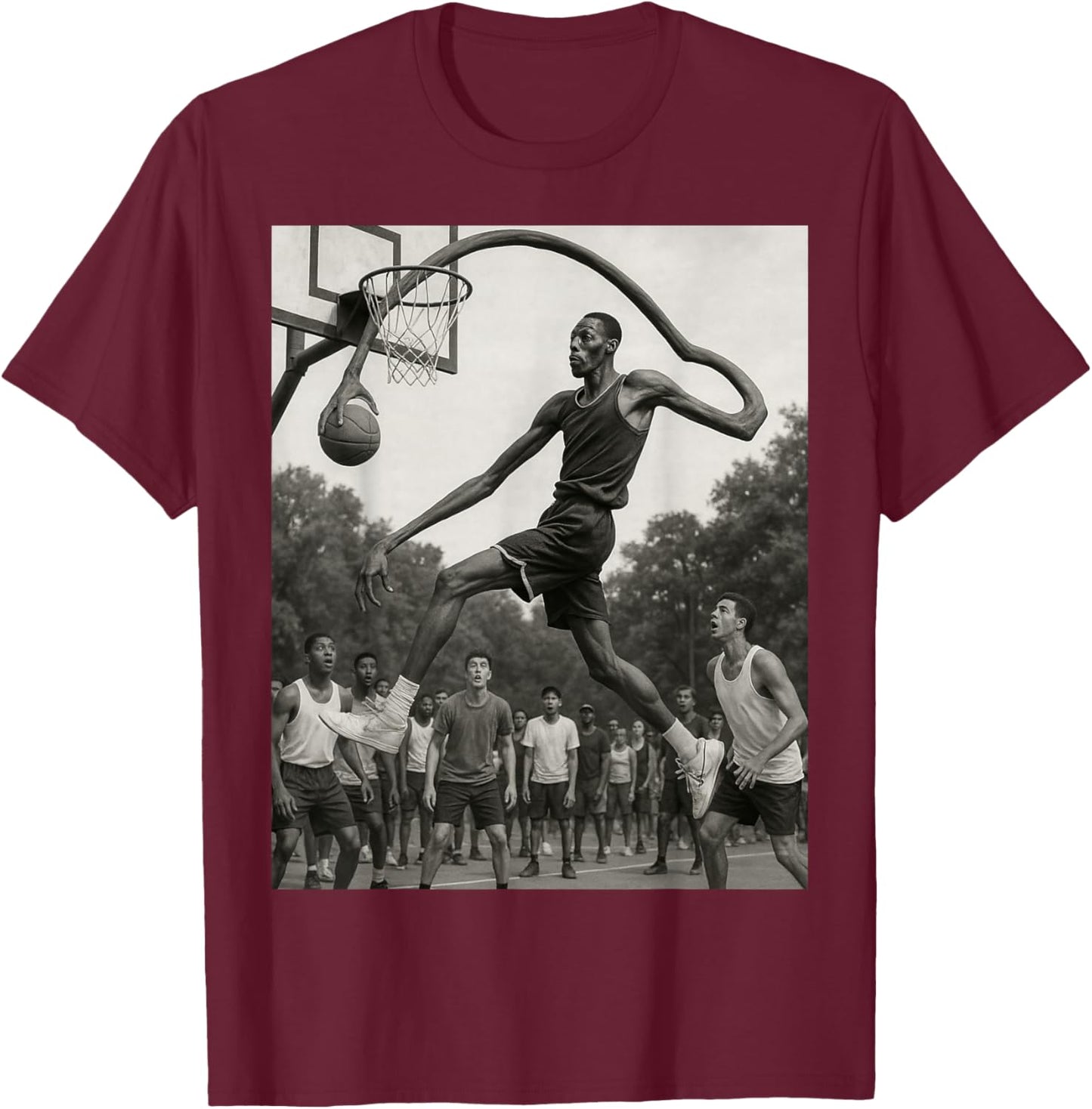 Funny Basketball AI Slop Dunk Meme T-Shirt - T-Shirt | Maroon