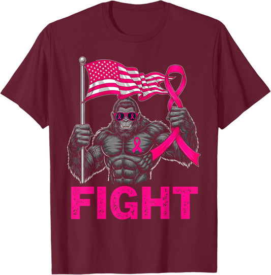 Bigfoot Pink Ribbon Fight Breast Cancer Awareness Men Women T-Shirt - T-Shirt | Maroon