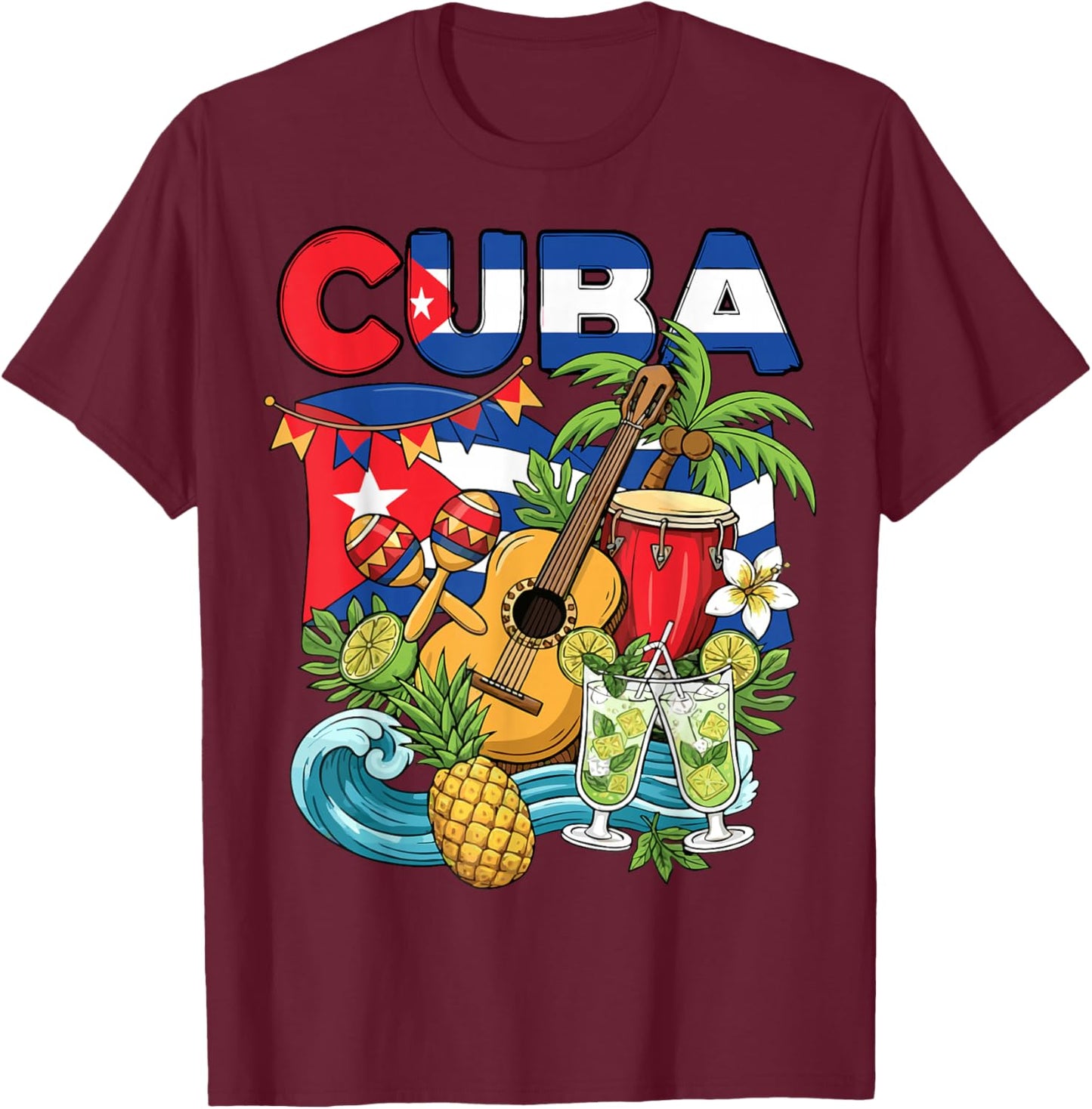 Cuban Flag Hispanic Cuba T-Shirt - T-Shirt | Maroon
