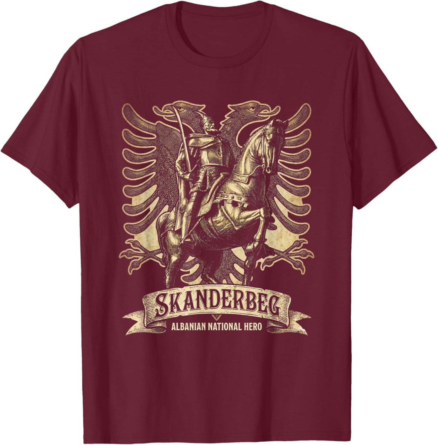 Skanderbeg Albania and Kosovo Flag for a Proud Albanian T-Shirt - T-Shirt | Maroon