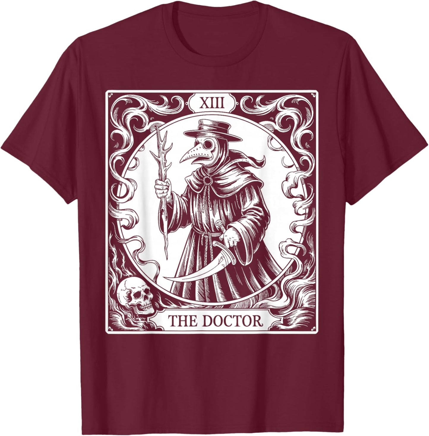 Tarot Card Plague Doctor T-Shirt - T-Shirt | Maroon