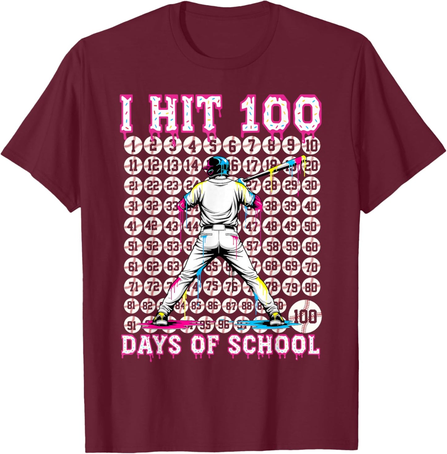 100 Days of School Boys Kids 100th Day of School Baseball T-Shirt - T-Shirt | Maroon