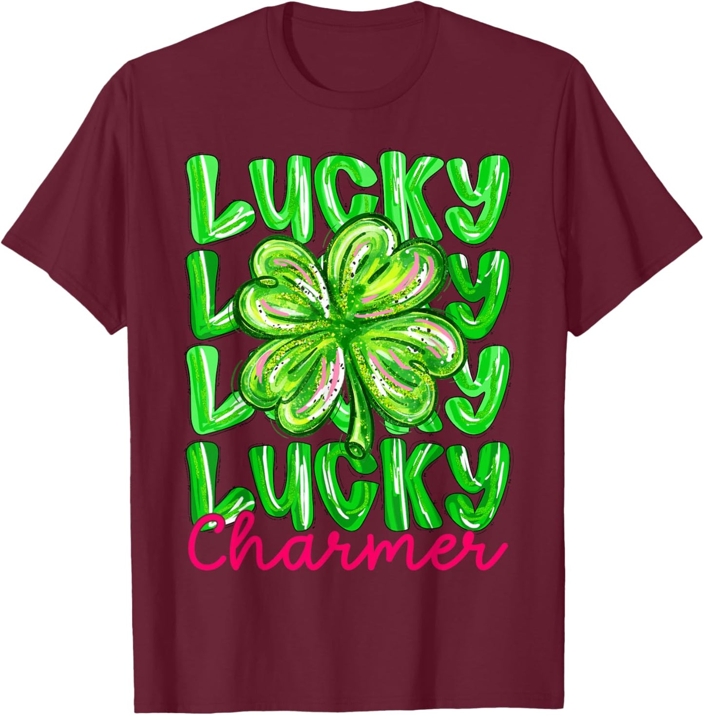 Kids St Patricks Day Lucky Charmer Preppy Shamrock Boys Girl T-Shirt - T-Shirt | Maroon