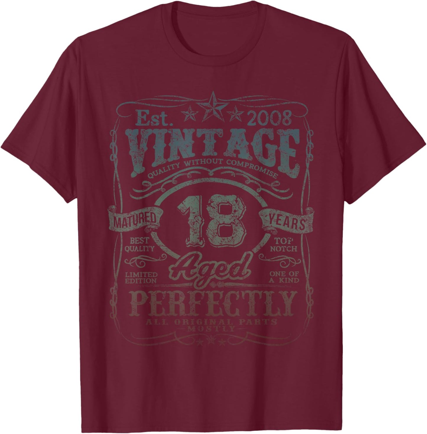 Vintage 2008 Limited Edition Shirt 18 Year Old 18th Birthday T-Shirt - T-Shirt | Maroon