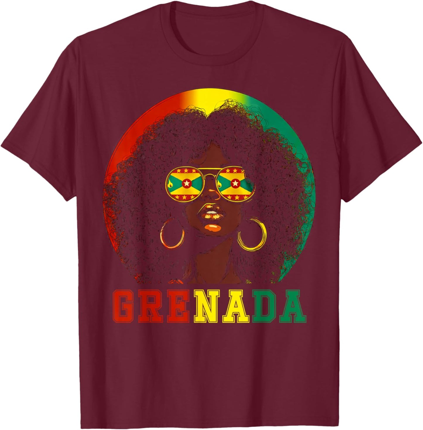 Grenada Flag Sunglasses Grenadian Girl Pride Caribbean Women T-Shirt - T-Shirt | Maroon