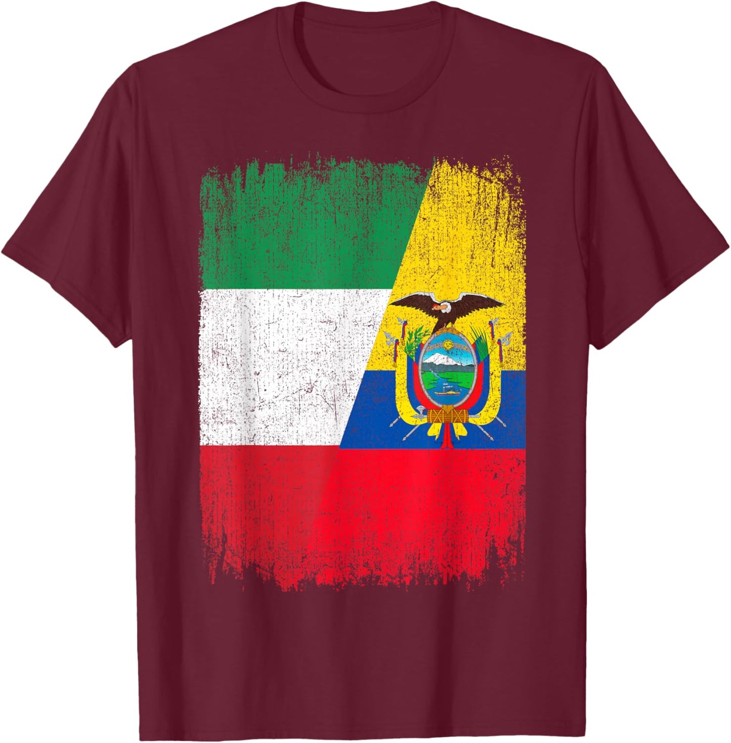 Half Italy Ecuador Flag Italian Ecuadorian Pride Roots T-Shirt - T-Shirt | Maroon