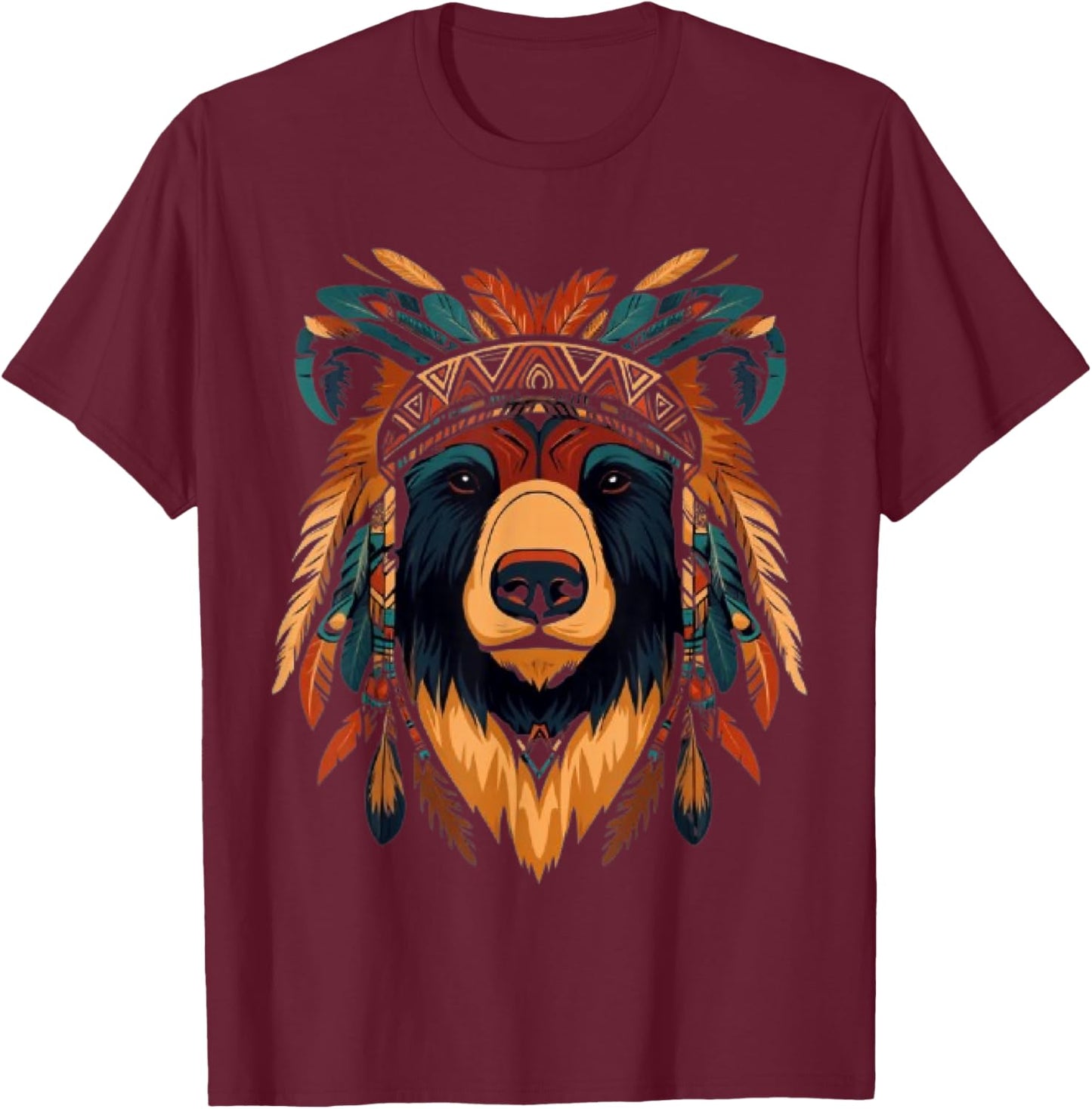 Native American Bear Artwork T-Shirt - T-Shirt | Maroon