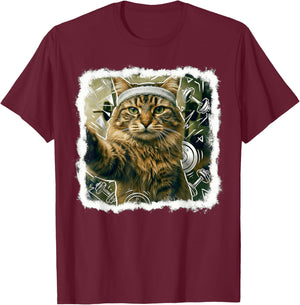 Funny Cat Selfie Gym Workout Weightlifting Cat Animal Themed T-Shirt - T-Shirt | Maroon