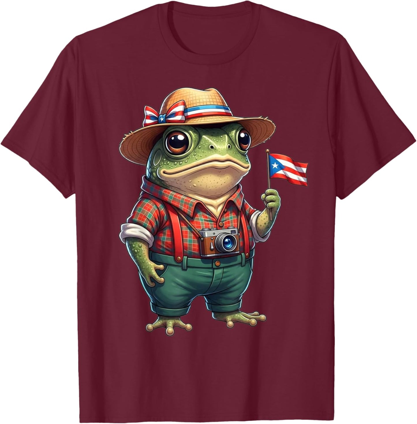 Funny Coqui Frog Puerto Rico Flag Taino Boricua Hispanic T-Shirt - T-Shirt | Maroon