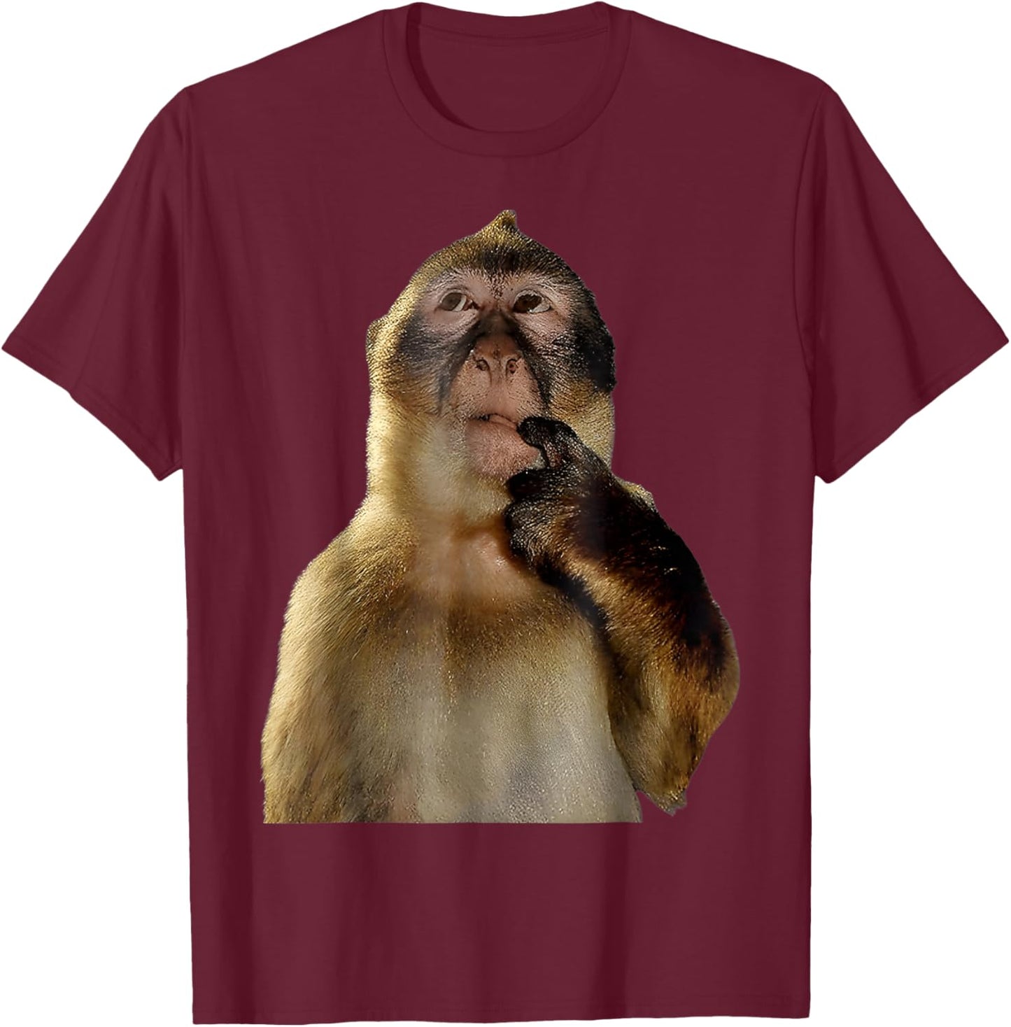 Thinking Monkey Meme Trending Funny Men Woman Kids T-Shirt - T-Shirt | Maroon