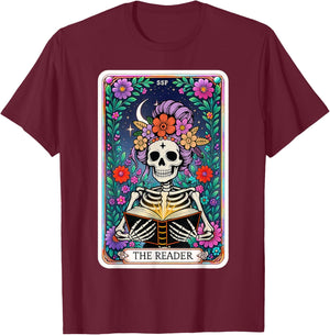The Reader Skeleton Tarot Card Reading Book Girls Women T-Shirt - T-Shirt | Maroon