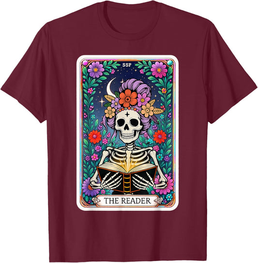 The Reader Skeleton Tarot Card Reading Book Girls Women T-Shirt - T-Shirt | Maroon