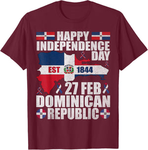 Dominican Republic 182nd Independence Day Dominican Flag Map T-Shirt - T-Shirt | Maroon