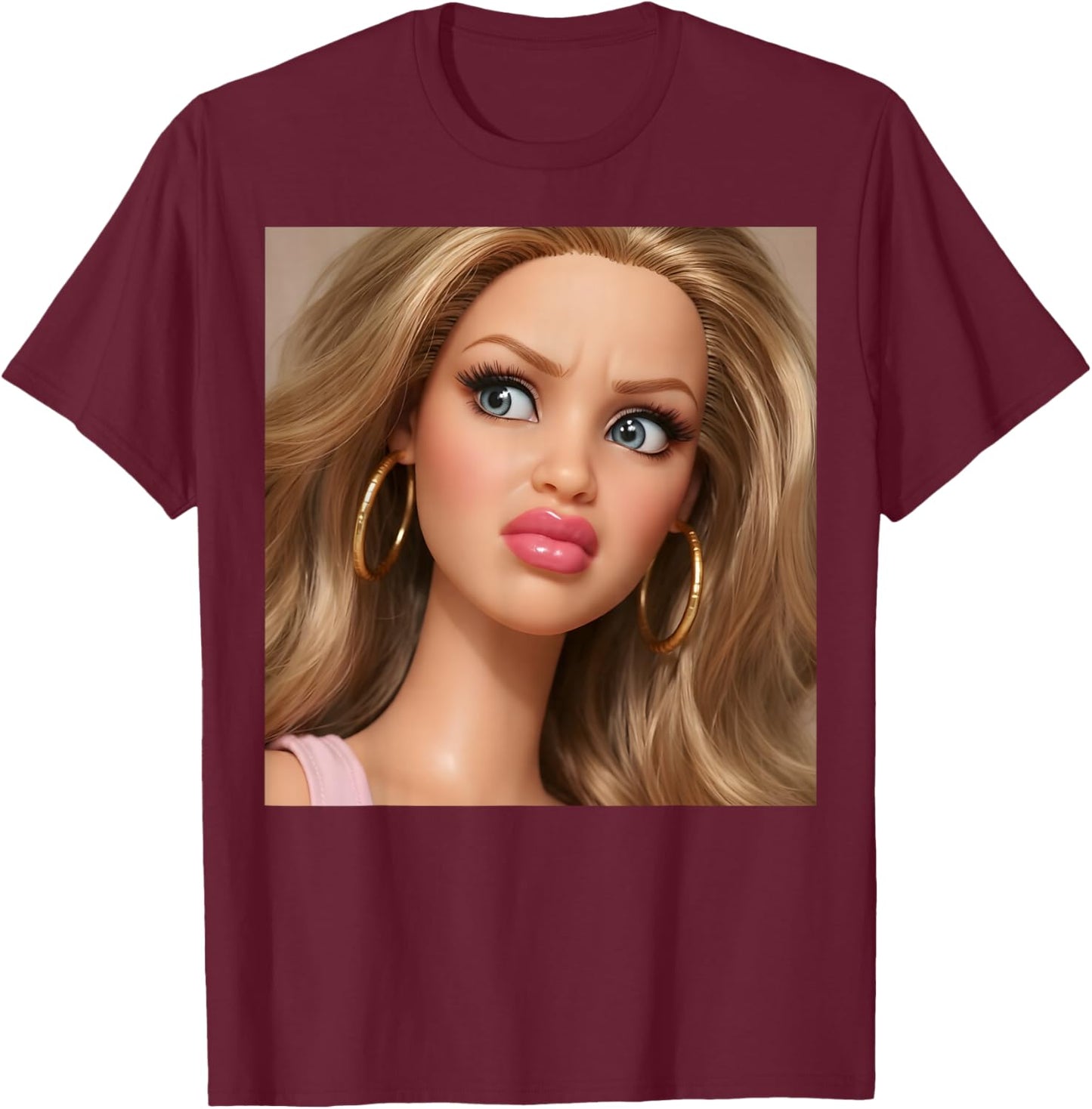 Distressed Doll Face Meme T-Shirt - T-Shirt | Maroon