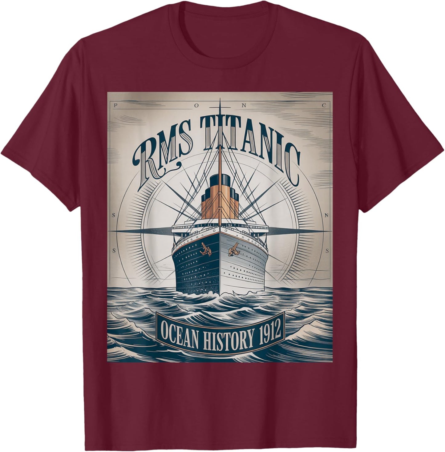 RMS Titanic 1912 Ocean History Memorial Design T-Shirt - T-Shirt | Maroon