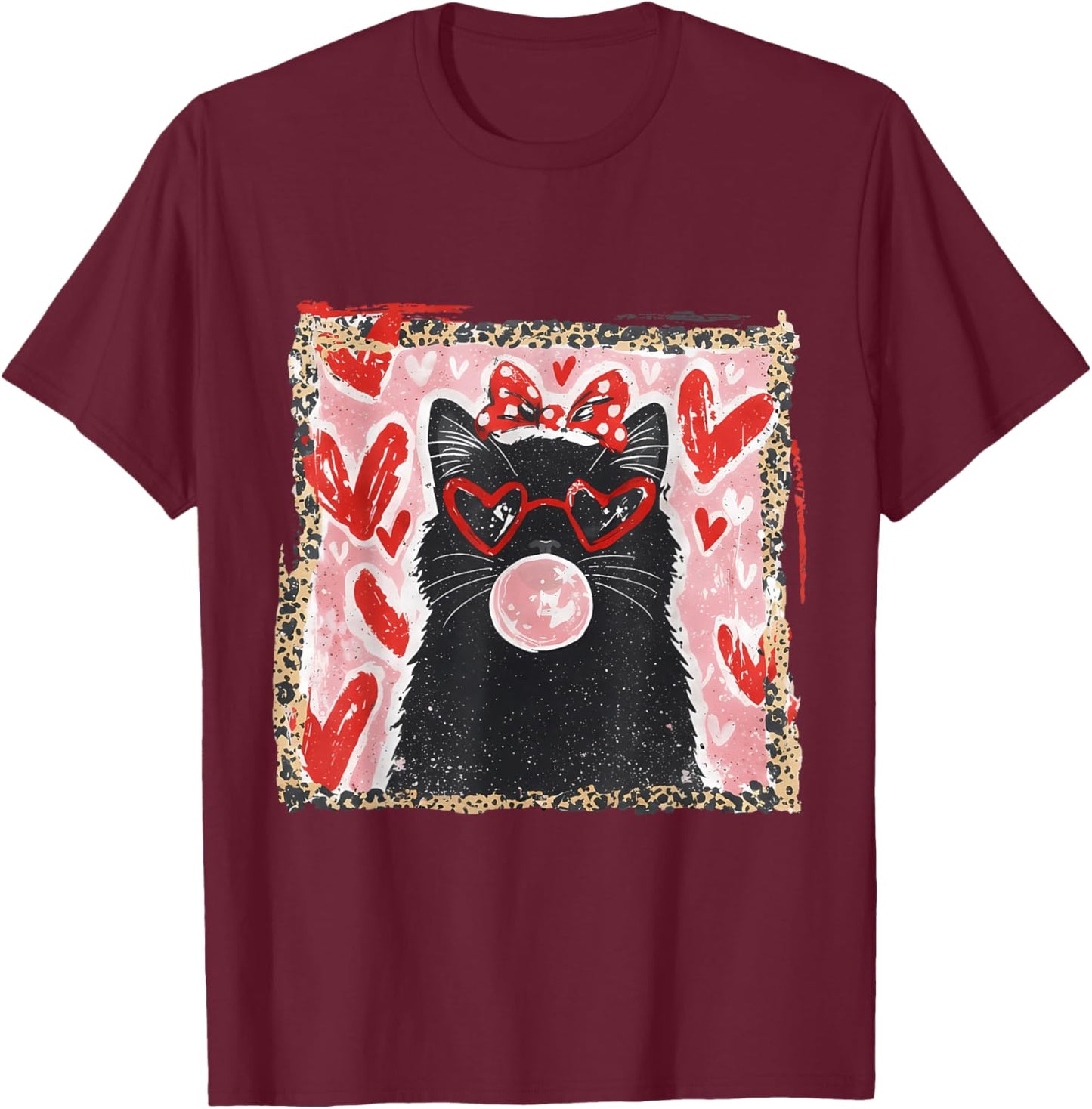 Valentine Cat Hearts Cat Lover Valentines Brushstroke Cat T-Shirt - T-Shirt | Maroon