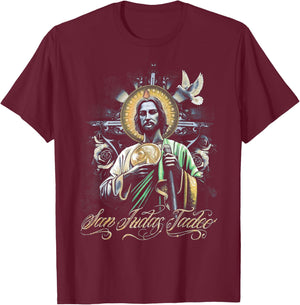 San Judas Tadeo Religious Art Catholic Saints Design T-Shirt - T-Shirt | Maroon