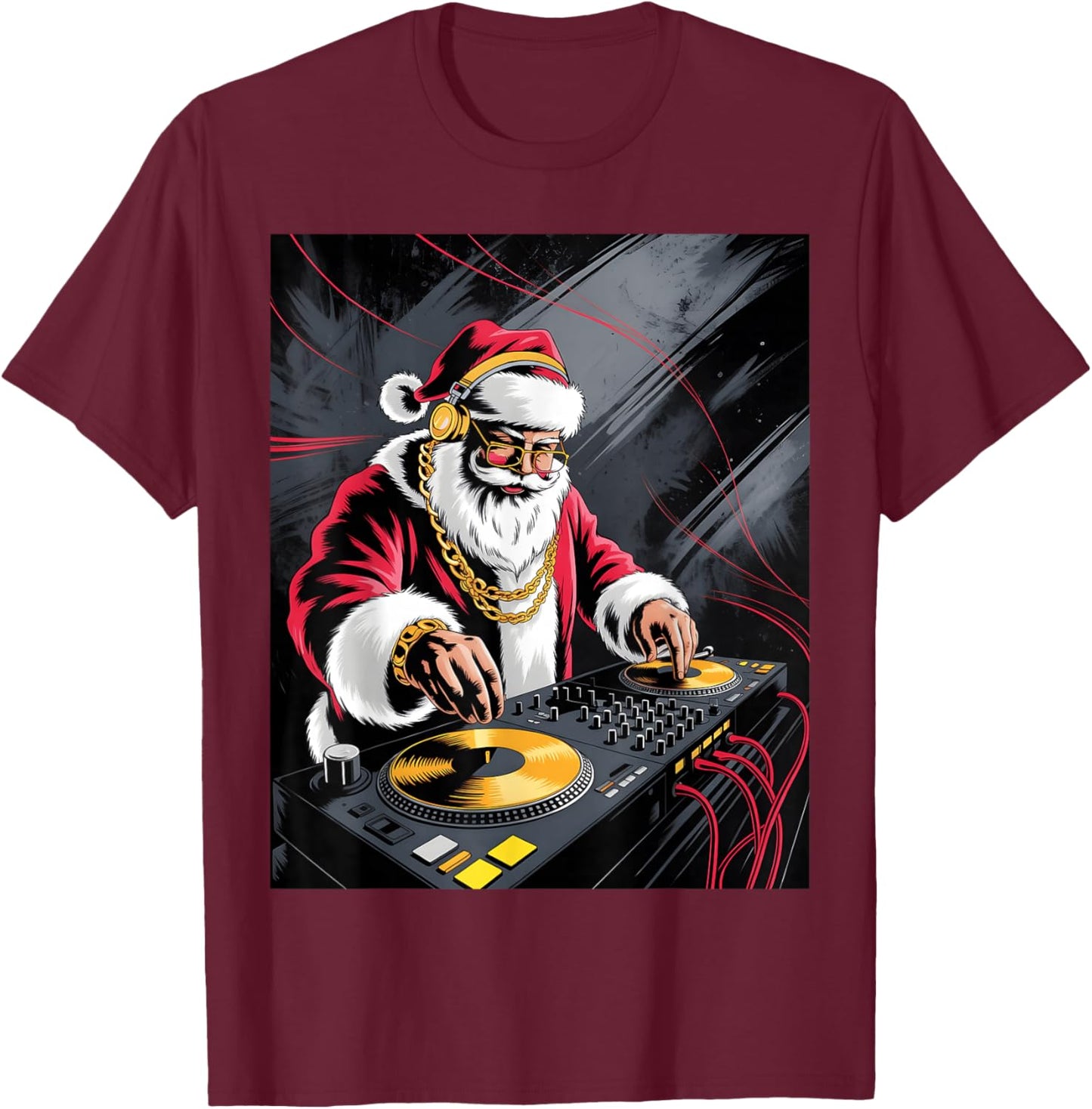 Funny DJ Musician Santa Claus Merry Mixmas Christmas T-Shirt - T-Shirt | Maroon