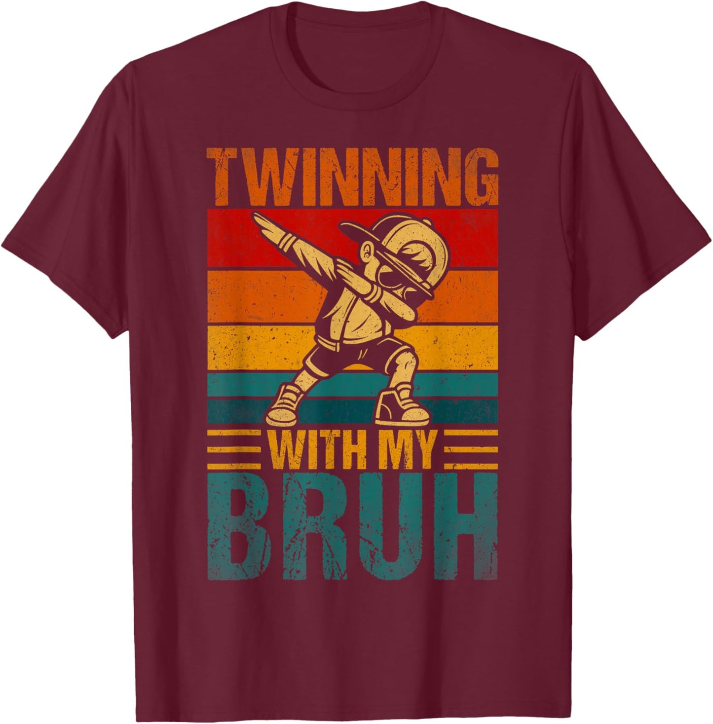 Twinning with My Bruh Kids Boys Funny Twin Day Dabbing Boy T-Shirt - T-Shirt | Maroon