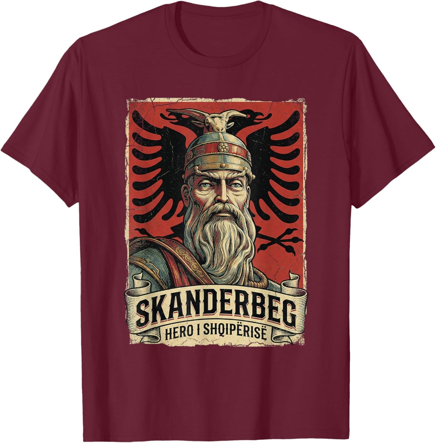 Skanderbeg Albania and Kosovo Flag for a Proud Albanian T-Shirt - T-Shirt | Maroon