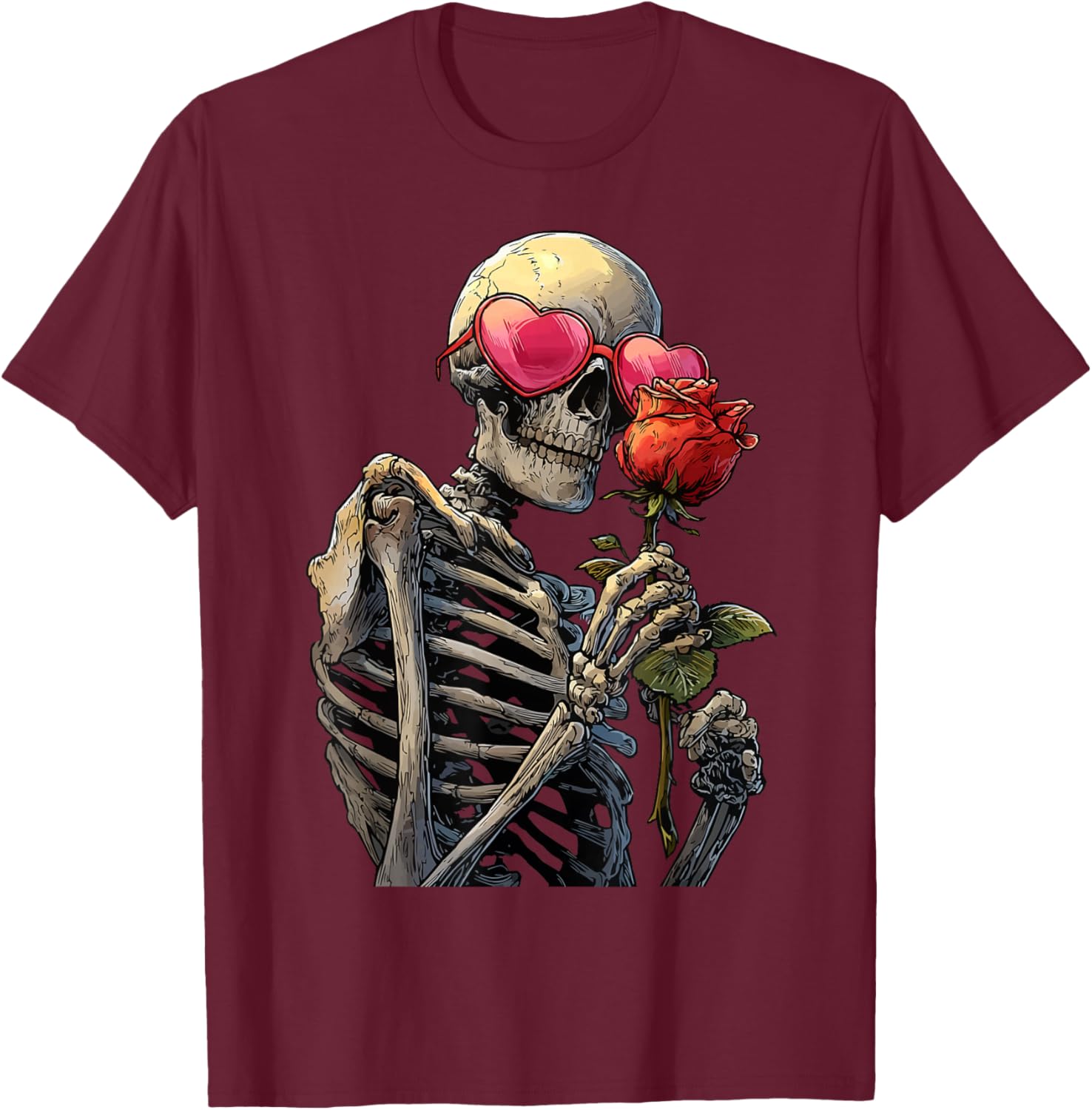Spooky Skeleton in Heart Glasses Gothic Valentine's Day Goth T-Shirt - T-Shirt | Maroon