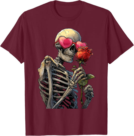 Spooky Skeleton in Heart Glasses Gothic Valentine's Day Goth T-Shirt - T-Shirt | Maroon