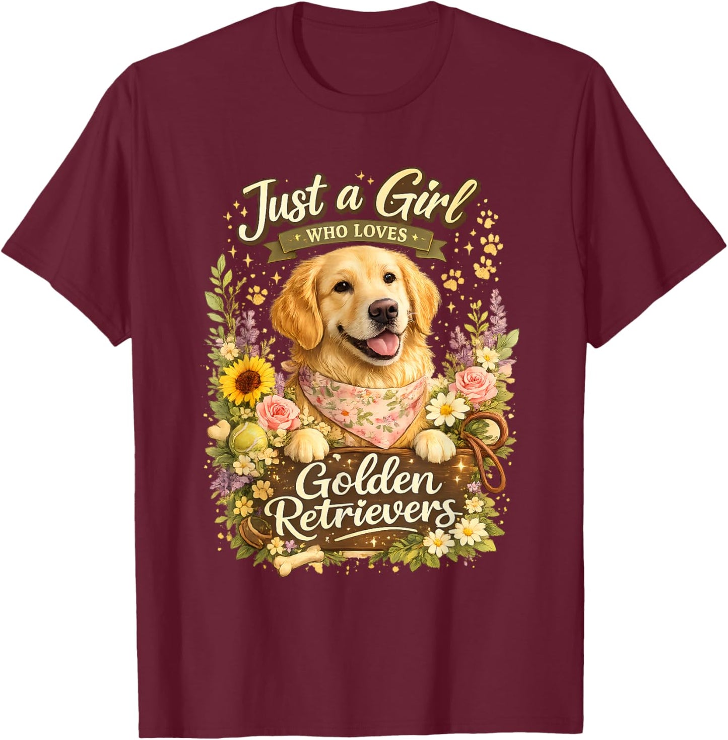 Just a Girl Who Loves Golden Retrievers Graphic T-Shirt - T-Shirt | Maroon