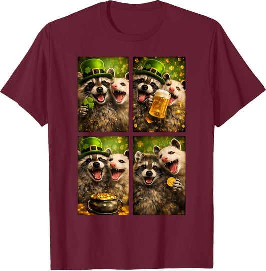 Possum and Raccoon St. Patrick's Day Photobooth Cool Selfie T-Shirt - T-Shirt | Maroon
