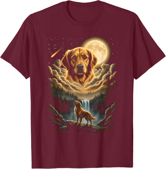 Golden Retriever Howling to The Moon Funny Dog Vintage 90s T-Shirt - T-Shirt | Maroon