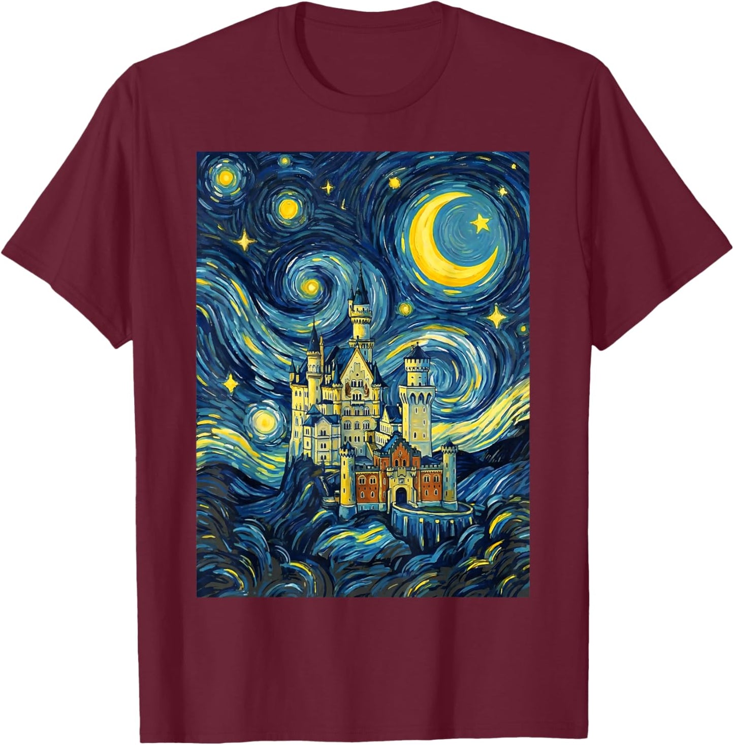 Neuschwanstein Castle Starry Night Art History Present T-Shirt - T-Shirt | Maroon