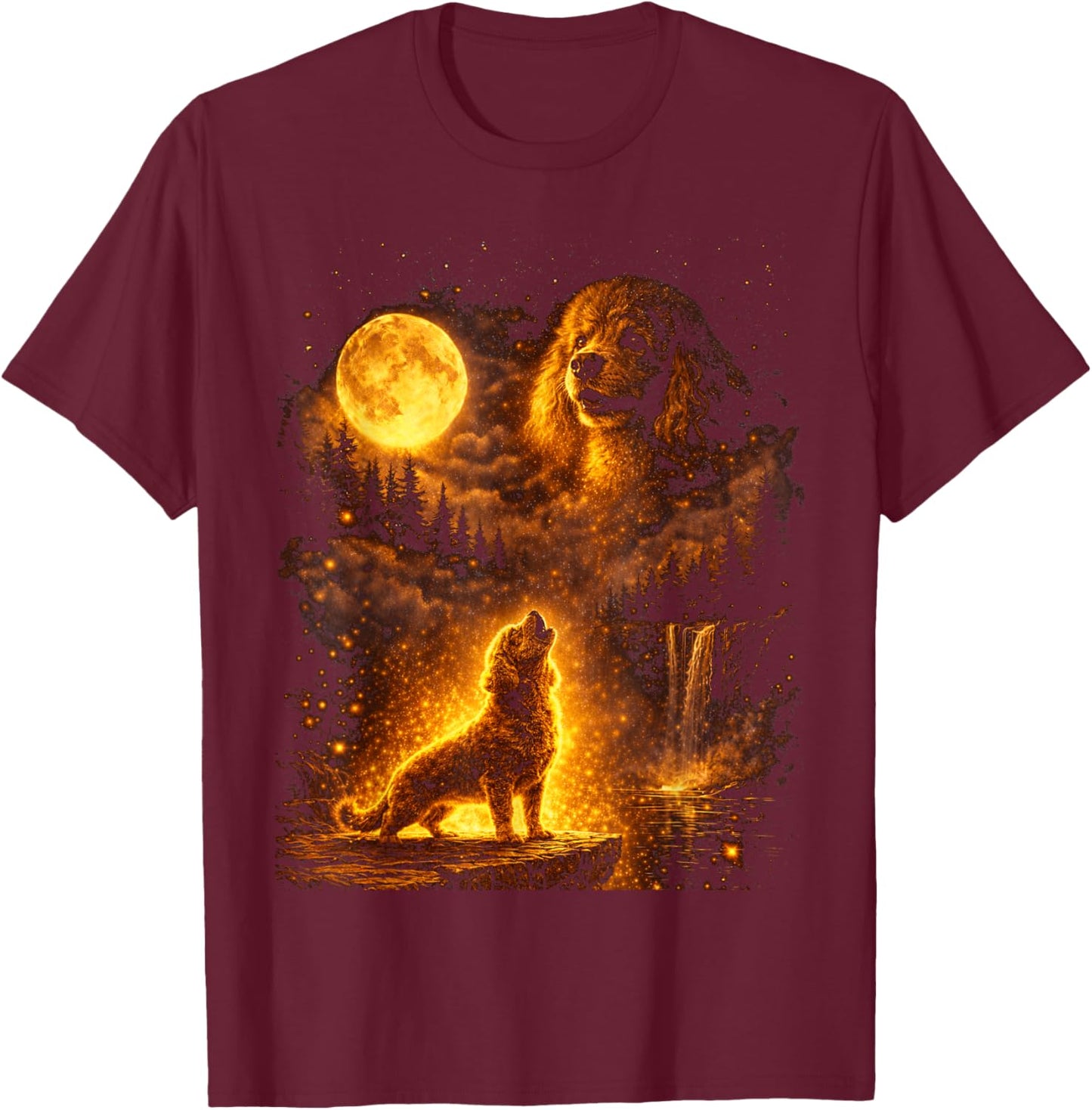 Vintage Moonlight Dog Funny Poodle Howling at The Moon T-Shirt - T-Shirt | Maroon