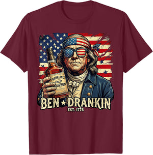 Vintage Ben Drankin' Funny Ben 4th of July Drinking T-Shirt - T-Shirt | Maroon