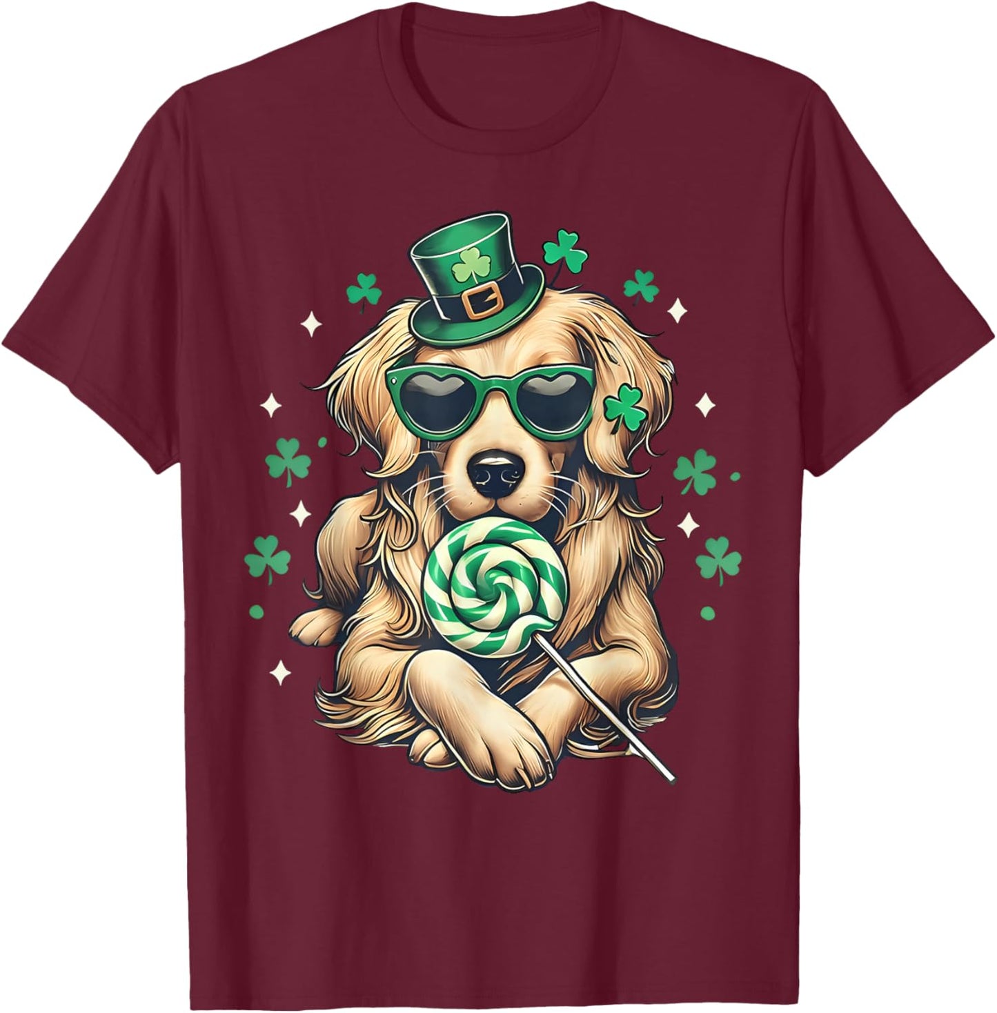 Cute Golden Retriever Shamrock St. Patrick's Day Dog Lover T-Shirt - T-Shirt | Maroon
