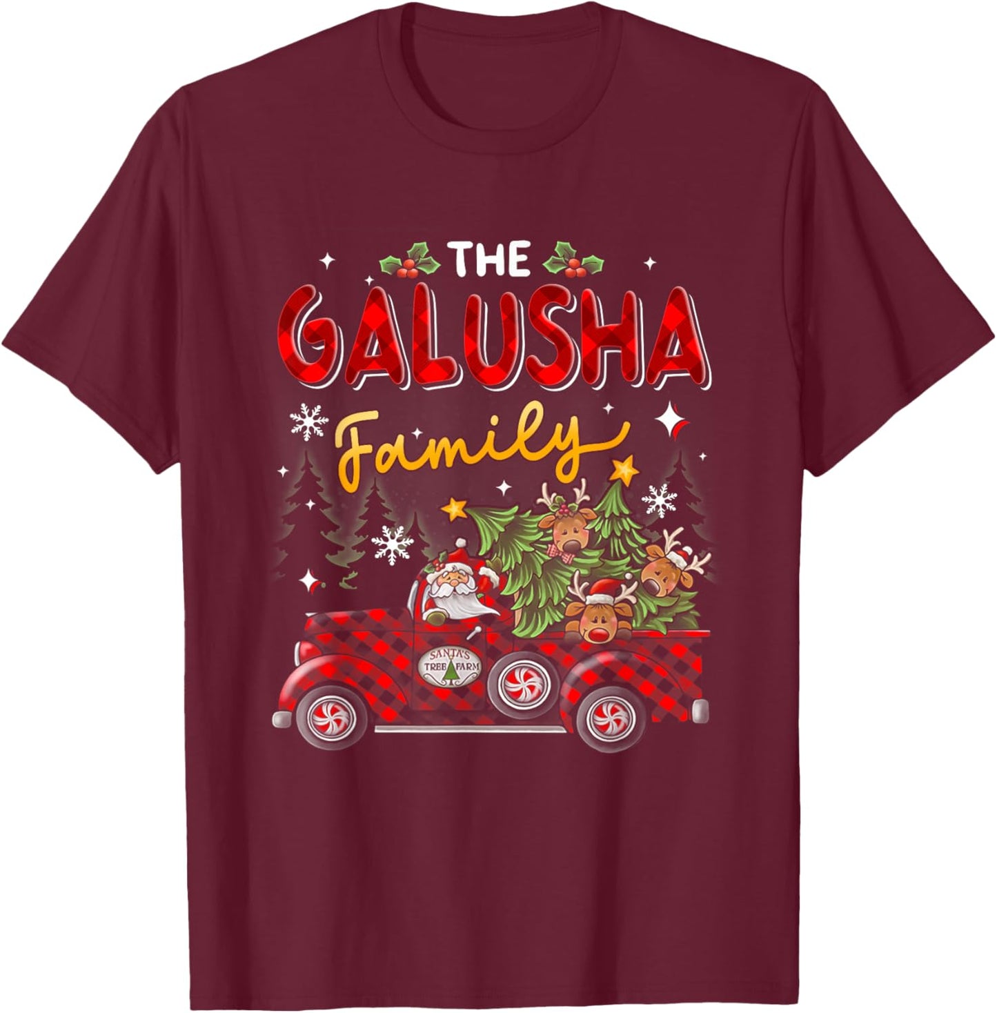 The Galusha Family Christmas Matching Pajamas Group Gift T-Shirt - T-Shirt | Maroon