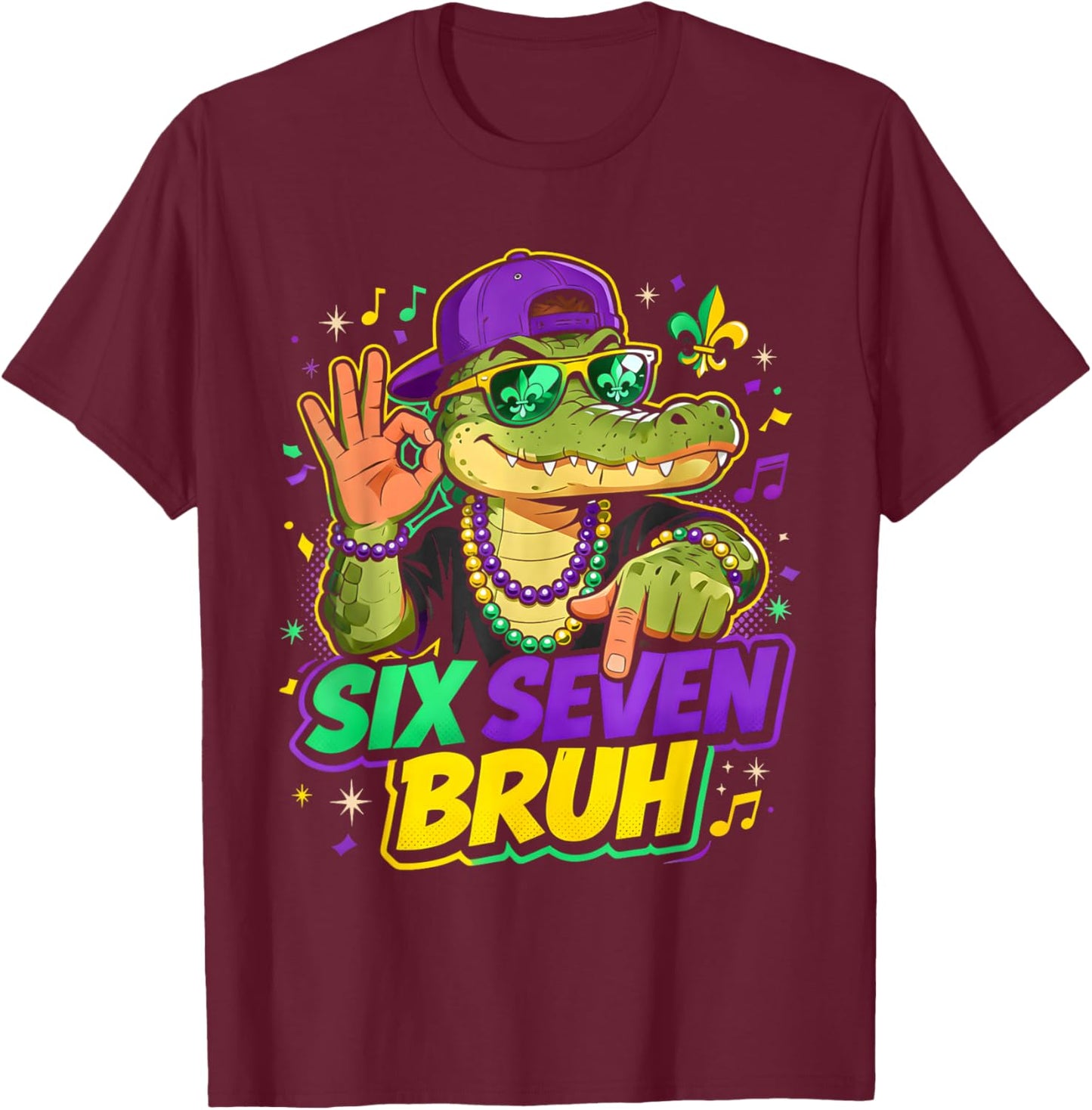 Mardi Gras Six Seven Bruh Mardigator Alligator 6 7 Meme Boys T-Shirt - T-Shirt | Maroon