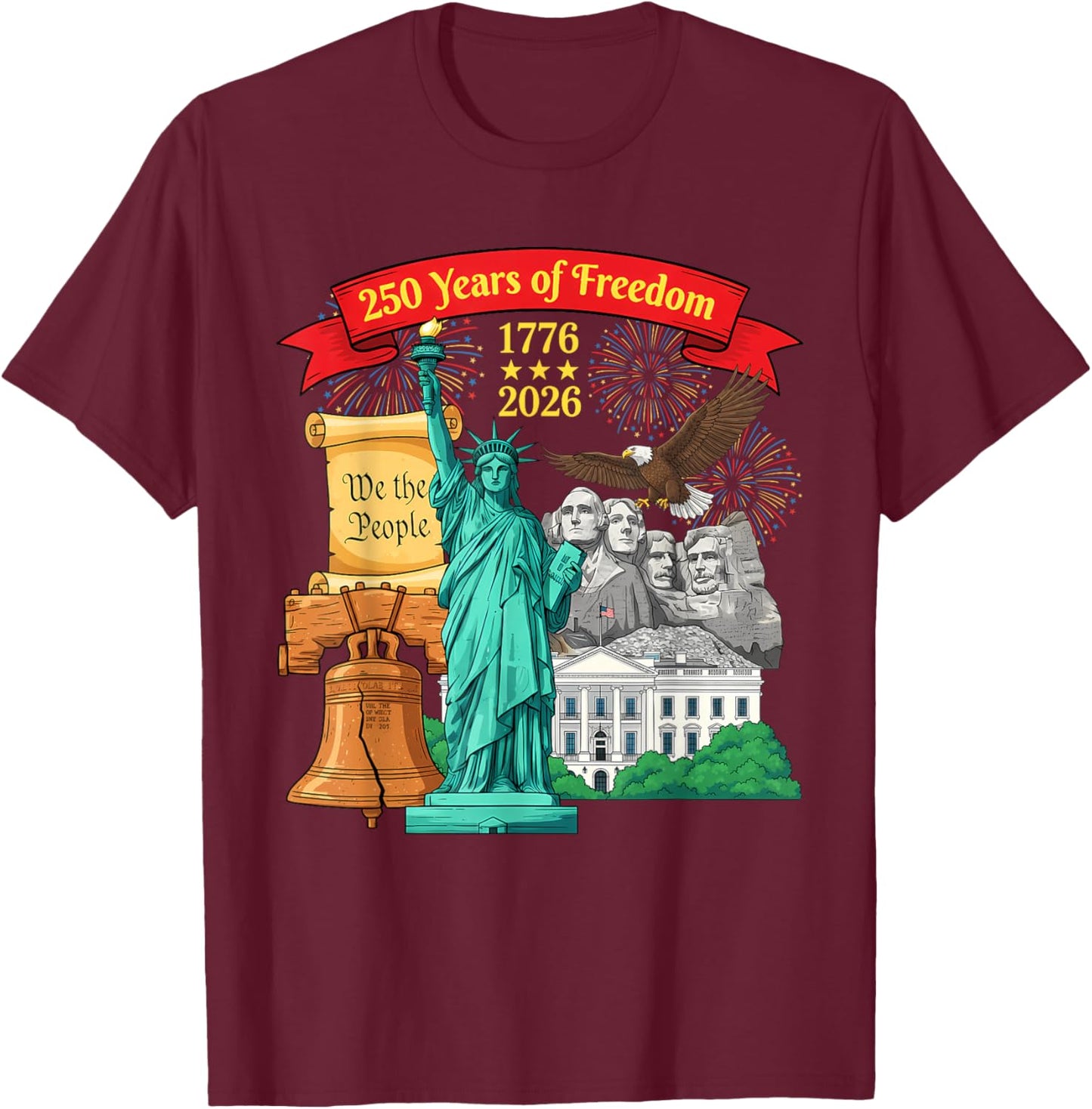 250 Anniversary USA 250th American Flag Patriotic 250 Years T-Shirt - T-Shirt | Maroon