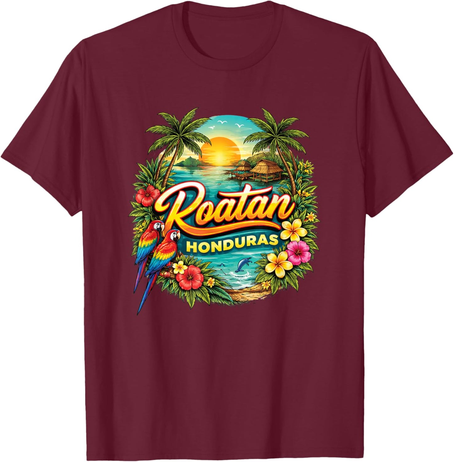 Roatan Honduras Tropical Sunset Landscape T-Shirt - T-Shirt | Maroon