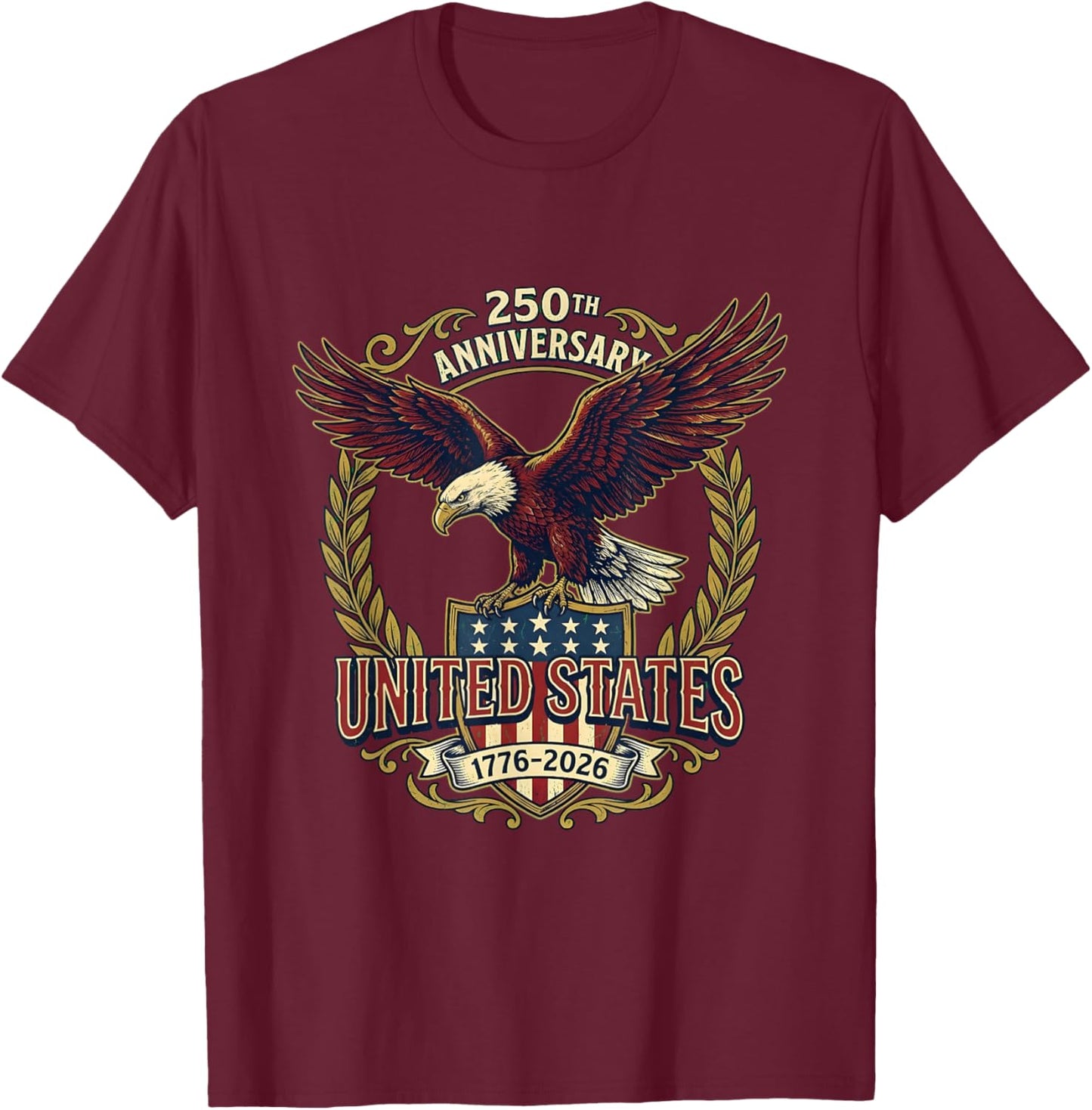 250 Anniversary USA 250th US Flag Patriotic 4th of July T-Shirt - T-Shirt | Maroon