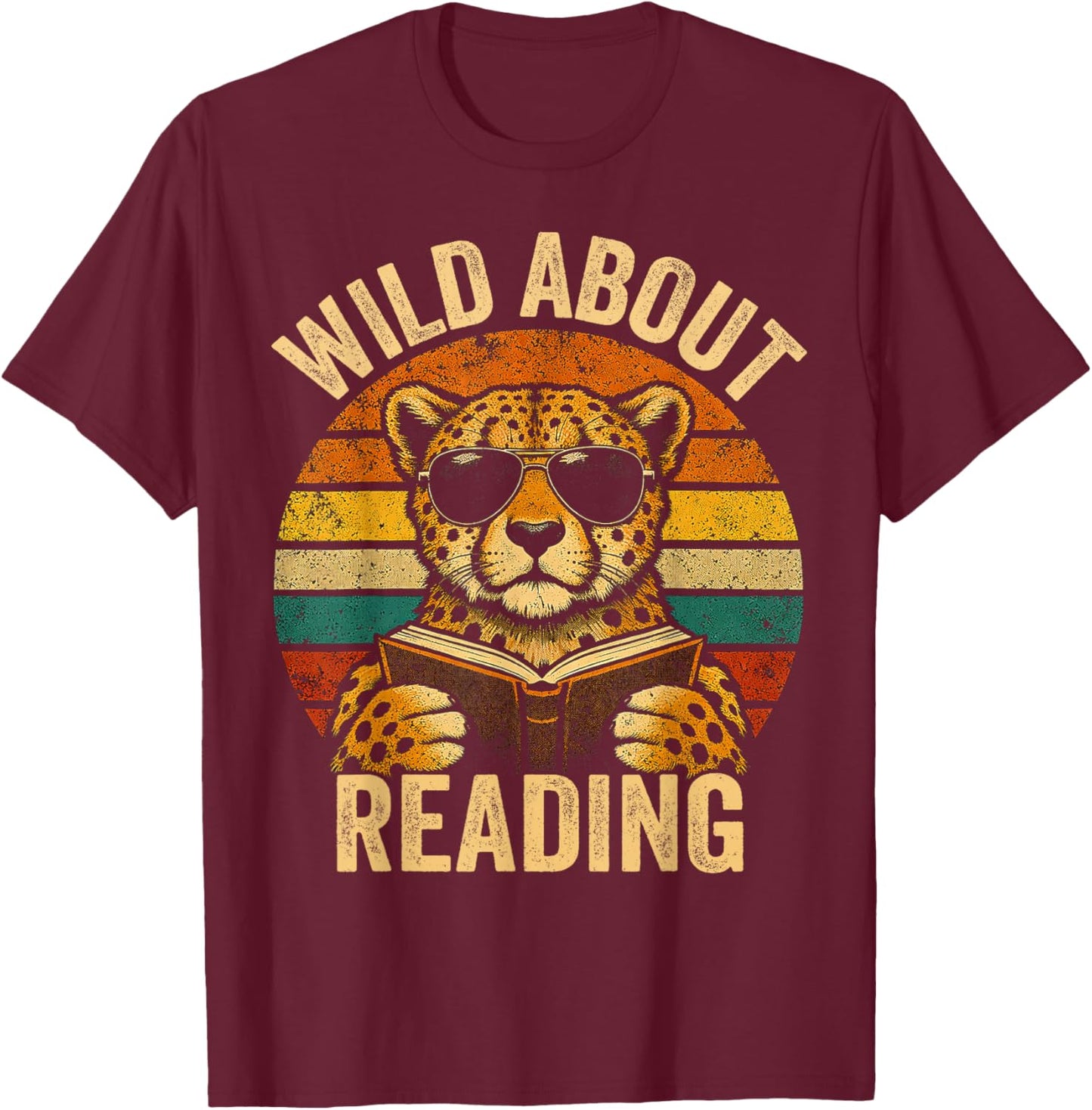Boys Animal Print Clothes Wild About Reading Cheetah Book T-Shirt - T-Shirt | Maroon