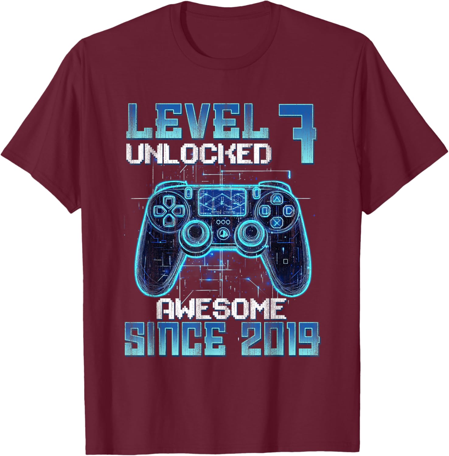 Level 7 Unlocked 7th Birthday Gifts Boys Video Gamer Gaming T-Shirt - T-Shirt | Maroon