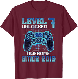 Level 7 Unlocked 7th Birthday Gifts Boys Video Gamer Gaming T-Shirt - T-Shirt | Maroon