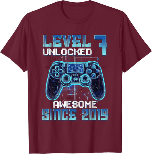 Level 7 Unlocked 7th Birthday Gifts Boys Video Gamer Gaming T-Shirt - T-Shirt | Maroon