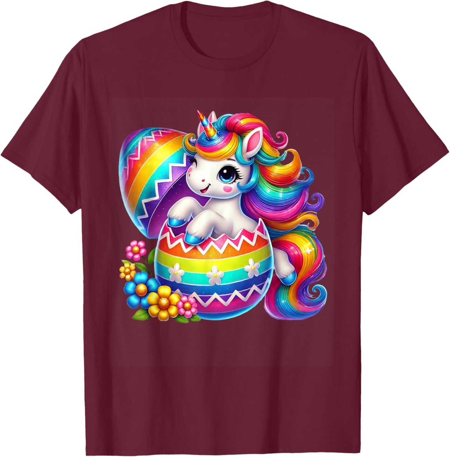 Easter Unicorn Shirt with Eggs Happy Easter Girls Kids Cute T-Shirt - T-Shirt | Maroon