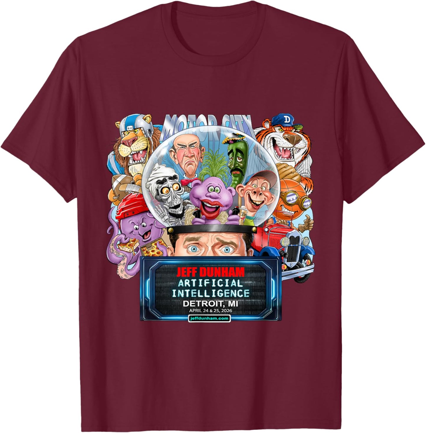 Jeff Dunham Detroit, MI (2026) T-Shirt - T-Shirt | Maroon