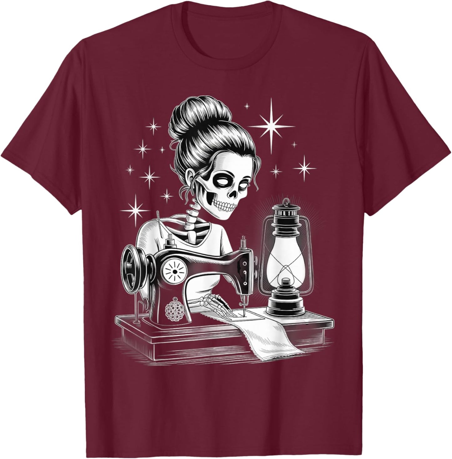 Skeleton Sewer Quilter Funny Sewing Lover Halloween T-Shirt - T-Shirt | Maroon