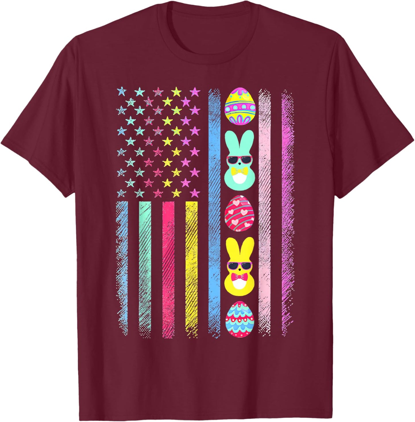 Easter Egg Bunny American Flag Patriotic Men Women Kids T-Shirt - T-Shirt | Maroon